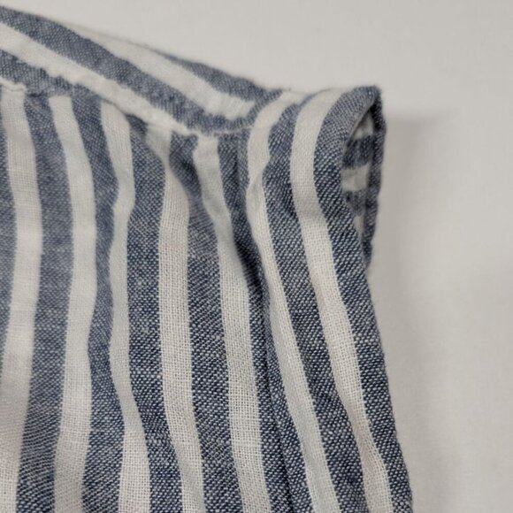 Orvis Linen Blend Womens XL Shirt Blue Striped Coastal Nautical Boat Beach - Picture 8 of 12